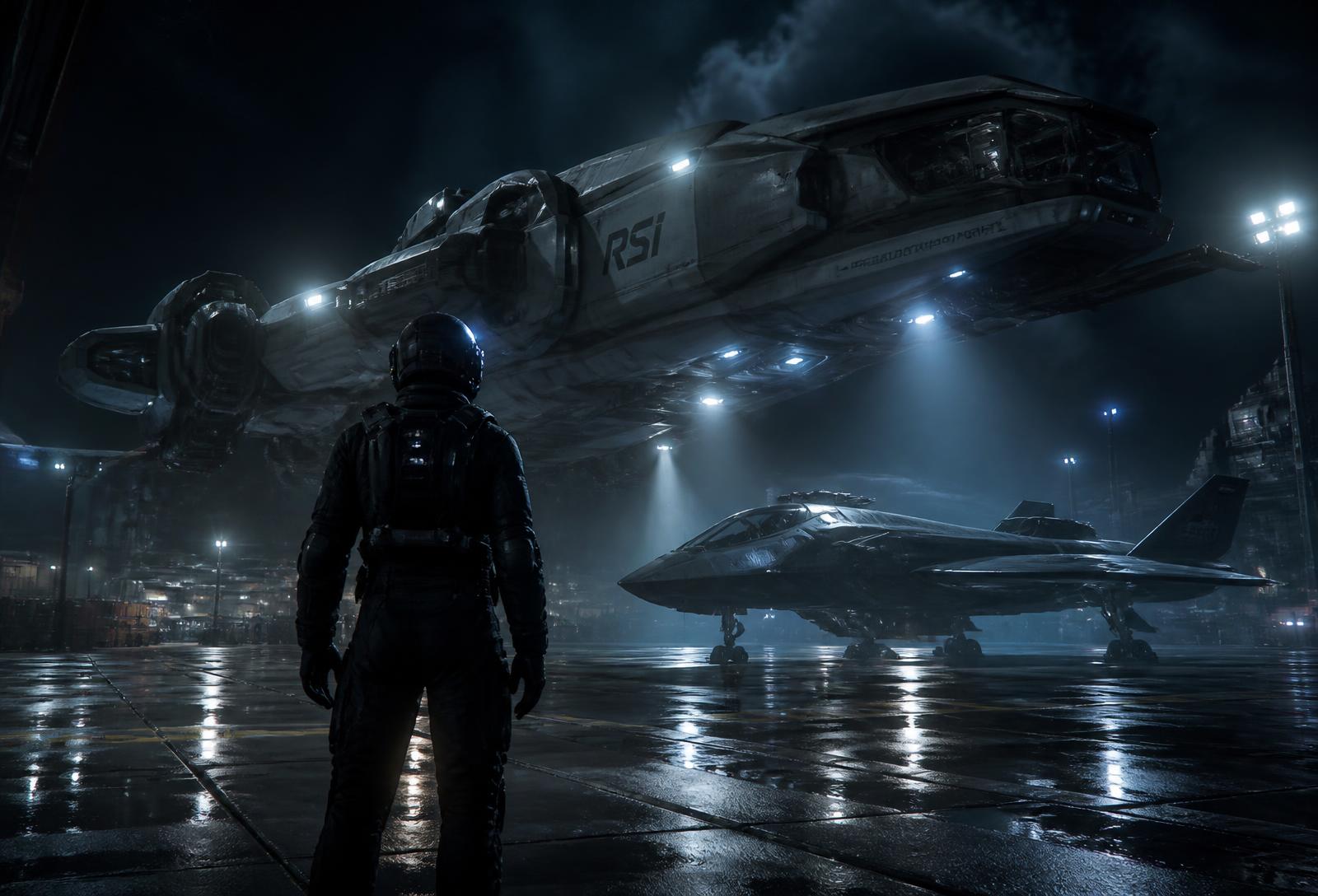 Hangar der Community bei Nacht